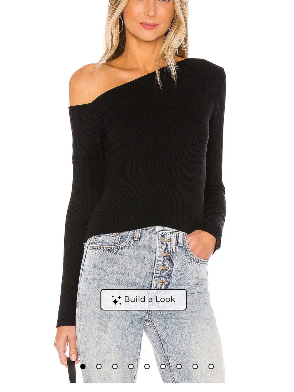 Michael Lauren Off-Shoulder Ribbed Black Women's top